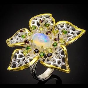 Natural  Opal sterling silver ring